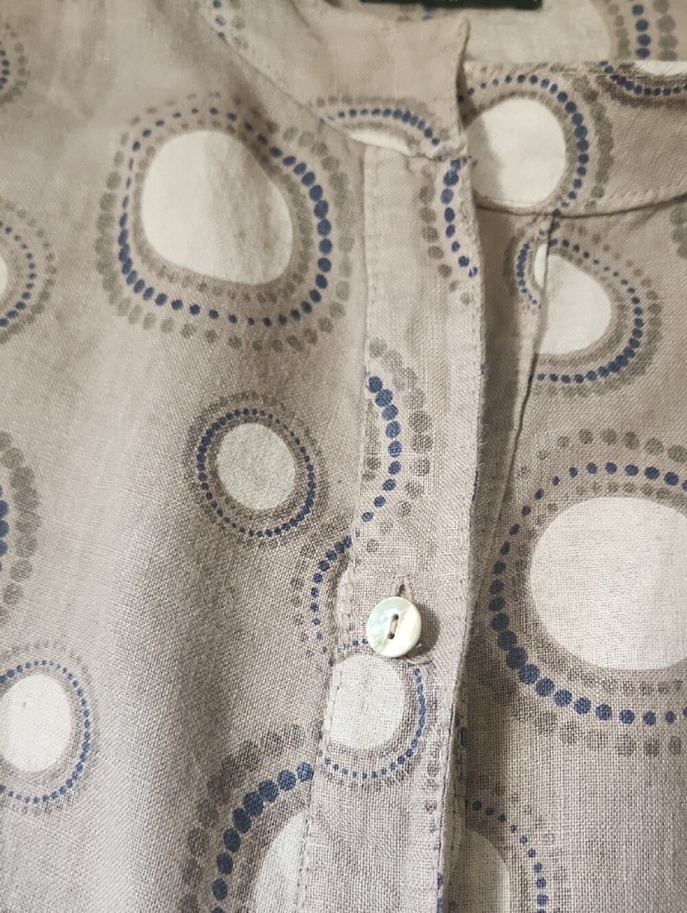 Cherish Polka Dot Blouse in Beige, Navy, & White 100% Linen - Picture 3 of 11